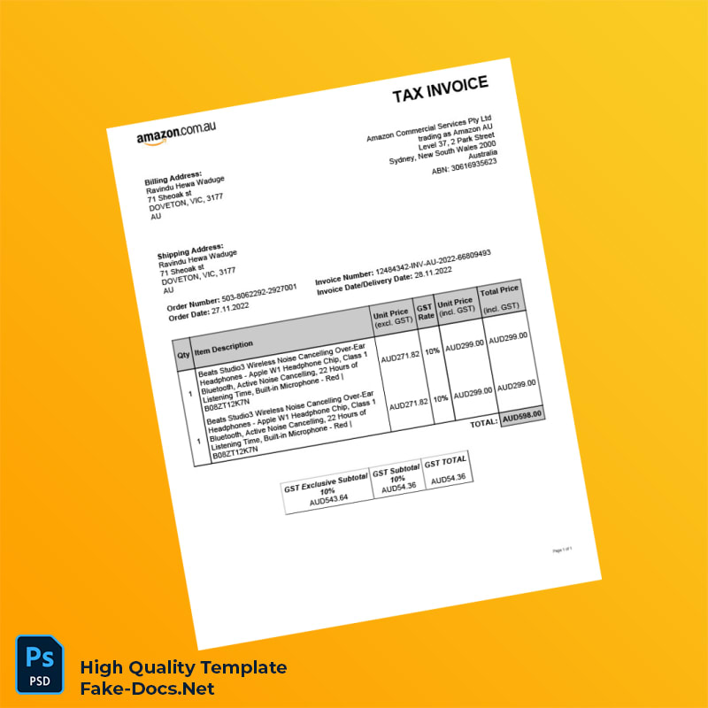 Australia Amazon Commercial Services Tax Invoice Template in Word and PDF formats Australia Amazon Commercial Services Tax Invoice Template in Word and PDF formats