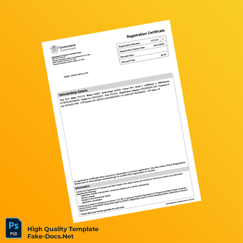 Australia Editable Vehicle Registration Certificate Template in Word and PDF formats Australia Editable Vehicle Registration Certificate Template in Word and PDF formats