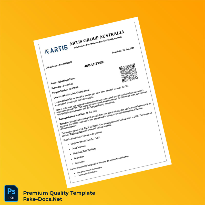 Australia Emon Employment Verification Letter Template (Word & PDF) 3 page Australia Emon Employment Verification Letter Template (Word & PDF) 3 page