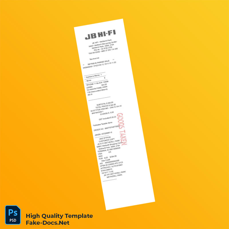 Australia JB Hi-Fi Invoice Template in Word and PDF formats Australia JB Hi-Fi Invoice Template in Word and PDF formats