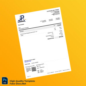 Australia Jordan Roach Photography Tax Invoice Template in Word and PDF formats