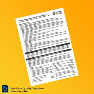 Australia Queensland Vehicle Registration Transfer Application Template (Word & PDF) 5 page
