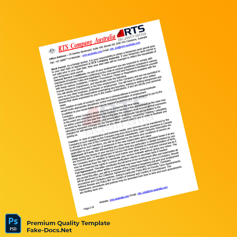 Australia RTS Company Employment Verification Letter Template (Word & PDF) 3 page Australia RTS Company Employment Verification Letter Template (Word & PDF) 3 page