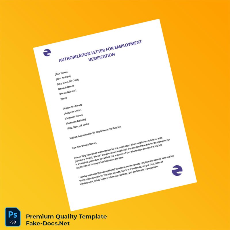 Authorization Letter for Employment Verification Template (Word & PDF) 2 page Authorization Letter for Employment Verification Template (Word & PDF) 2 page