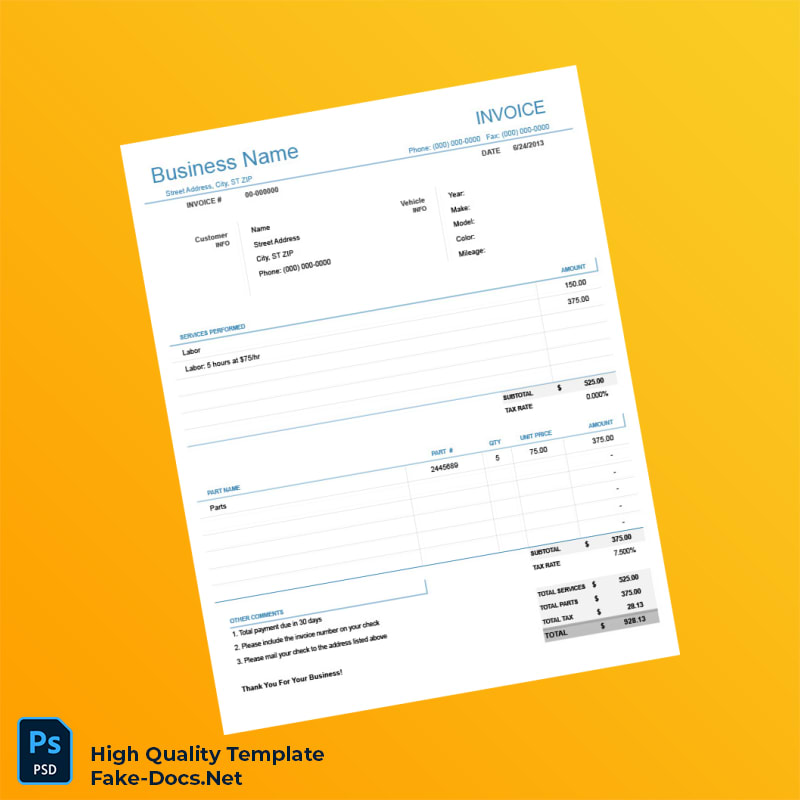 Auto Repair Invoice Template in Word and PDF formats 7 page Auto Repair Invoice Template in Word and PDF formats 7 page
