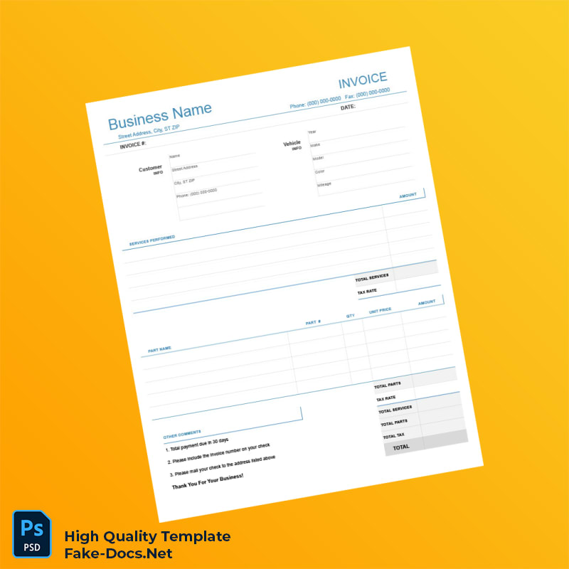 Auto Repair Invoice Template in Word and PDF formats 7 page Auto Repair Invoice Template in Word and PDF formats 7 page