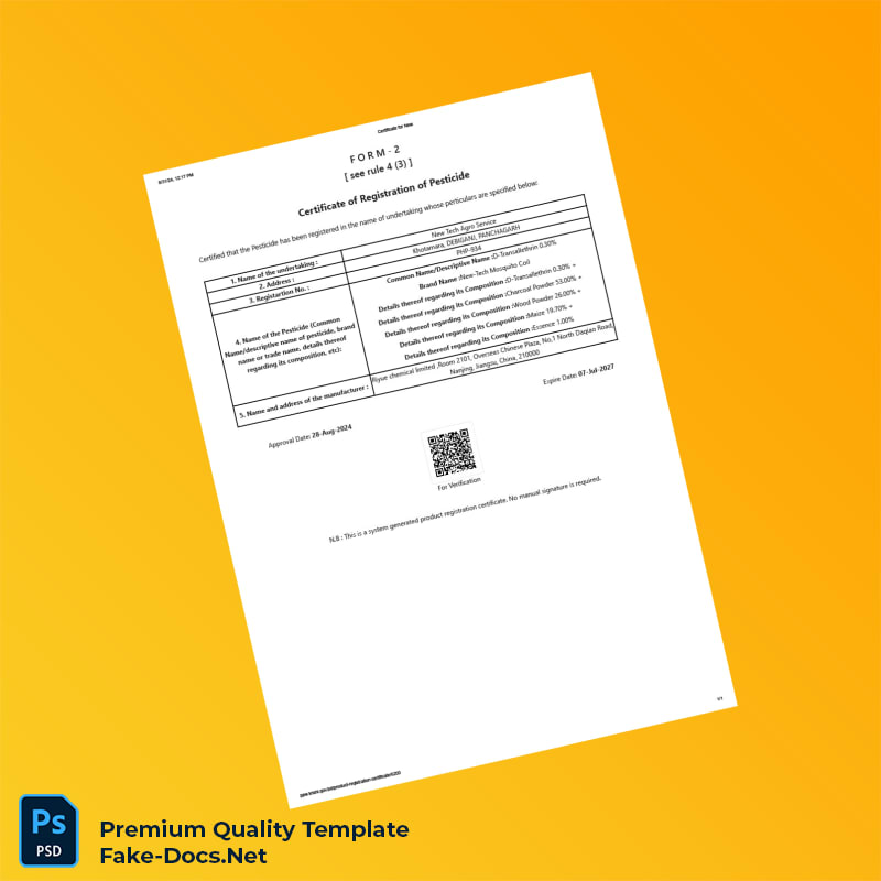 Bangladesh Agriculture Ministry Product Registration Certificate Template (Word & PDF) Bangladesh Agriculture Ministry Product Registration Certificate Template (Word & PDF)