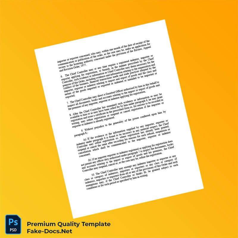 Bangladesh Chief Controller of Imports and Exports Registration Certificate Template (Word & PDF) 8 page Bangladesh Chief Controller of Imports and Exports Registration Certificate Template (Word & PDF) 8 page