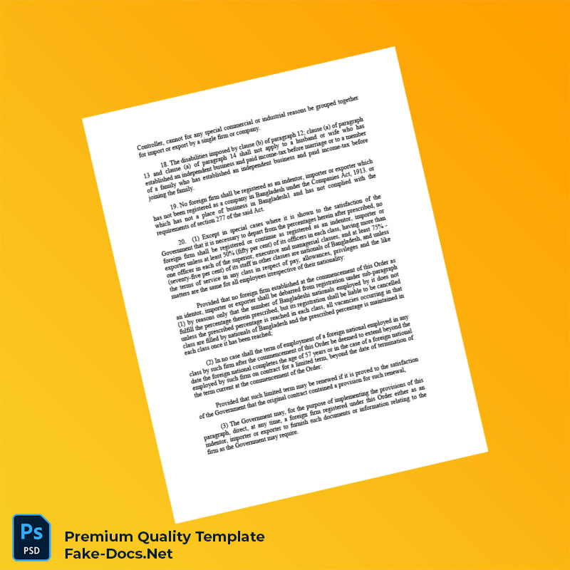 Bangladesh Chief Controller of Imports and Exports Registration Certificate Template (Word & PDF) 8 page Bangladesh Chief Controller of Imports and Exports Registration Certificate Template (Word & PDF) 8 page