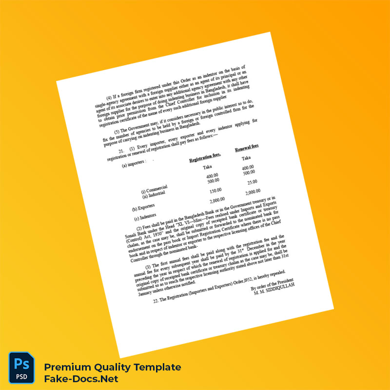 Bangladesh Chief Controller of Imports and Exports Registration Certificate Template (Word & PDF) 8 page Bangladesh Chief Controller of Imports and Exports Registration Certificate Template (Word & PDF) 8 page