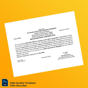 Bangladesh Directorate of Social Service Registration Certificate Template in Word and PDF formats
