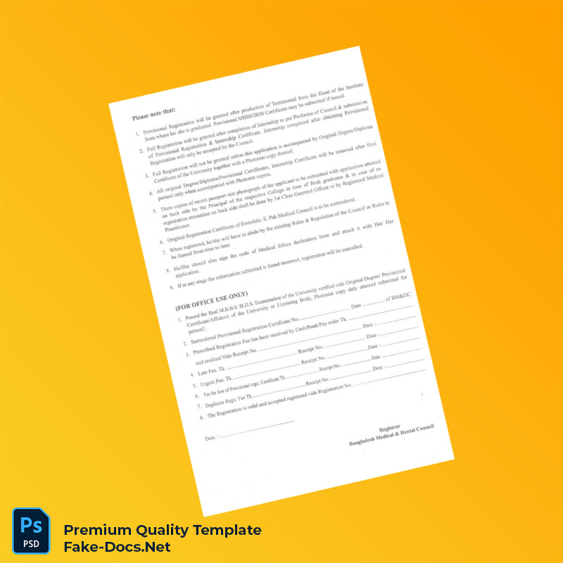 Bangladesh Medical and Dental Council Registration Certificate Template (Word & PDF) 4 page Bangladesh Medical and Dental Council Registration Certificate Template (Word & PDF) 4 page