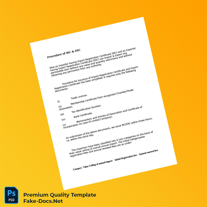 Bangladesh Ministry of Commerce Import Registration Certificate and Export Registration Certificate Procedure Template in Word a 2 page Bangladesh Ministry of Commerce Import Registration Certificate and Export Registration Certificate Procedure Template in Word a 2 page