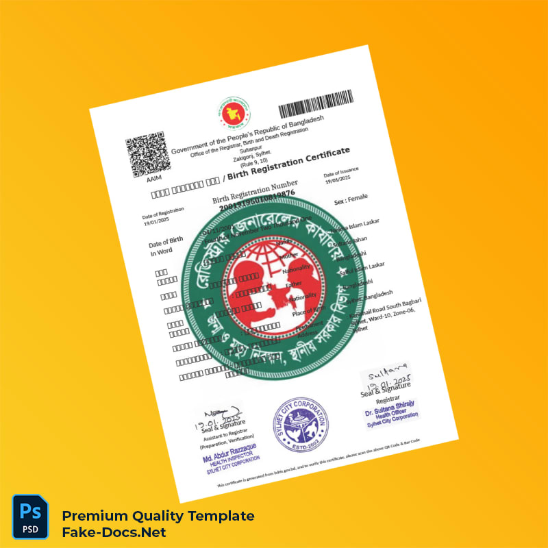 Bangladesh Office of the Registrar Birth Registration Certificate Template (Word & PDF) Bangladesh Office of the Registrar Birth Registration Certificate Template (Word & PDF)