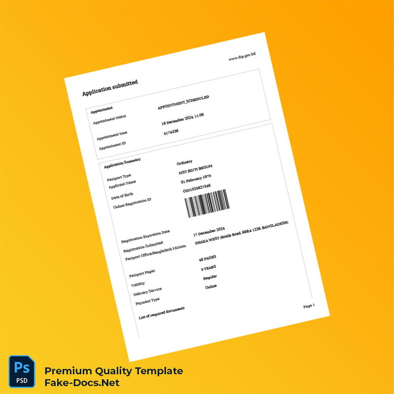 Bangladesh Passport Office Registration Summary Template (Word & PDF) 2 page Bangladesh Passport Office Registration Summary Template (Word & PDF) 2 page