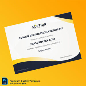 Bangladesh Softbin Domain Registration Certificate Template (Word & PDF) Bangladesh Softbin Domain Registration Certificate Template (Word & PDF)