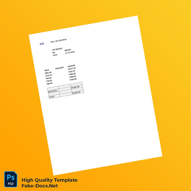 Botswana TESCA RECO Tax Invoice Template in Word and PDF formats 2 page Botswana TESCA RECO Tax Invoice Template in Word and PDF formats 2 page
