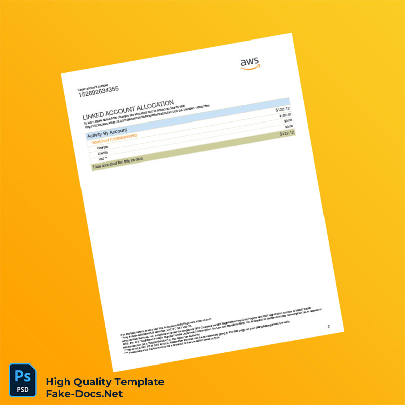 Brazil Amazon Web Services Invoice Template in Word and PDF formats 3 page Brazil Amazon Web Services Invoice Template in Word and PDF formats 3 page
