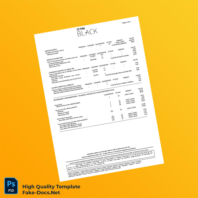 Brazil TIM Invoice Template in Word and PDF formats 6 page Brazil TIM Invoice Template in Word and PDF formats 6 page