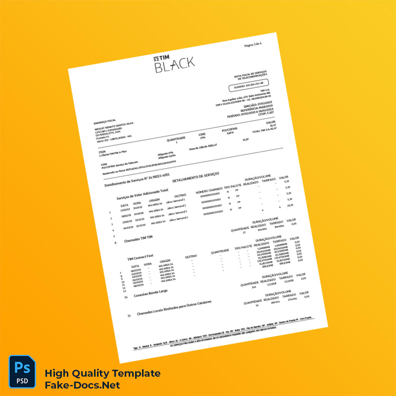 Brazil TIM Invoice Template in Word and PDF formats 6 page Brazil TIM Invoice Template in Word and PDF formats 6 page