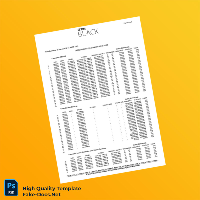Brazil TIM Invoice Template in Word and PDF formats 6 page Brazil TIM Invoice Template in Word and PDF formats 6 page