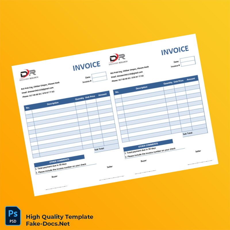 Cambodia Discovery Research Invoice Template in Word and PDF formats 2 page Cambodia Discovery Research Invoice Template in Word and PDF formats 2 page