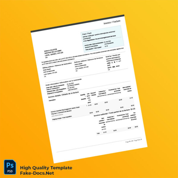 Amazon Invoice Download Pdf Canada Amazon Invoice Template in Word and PDF formats | Fake Docs Shop