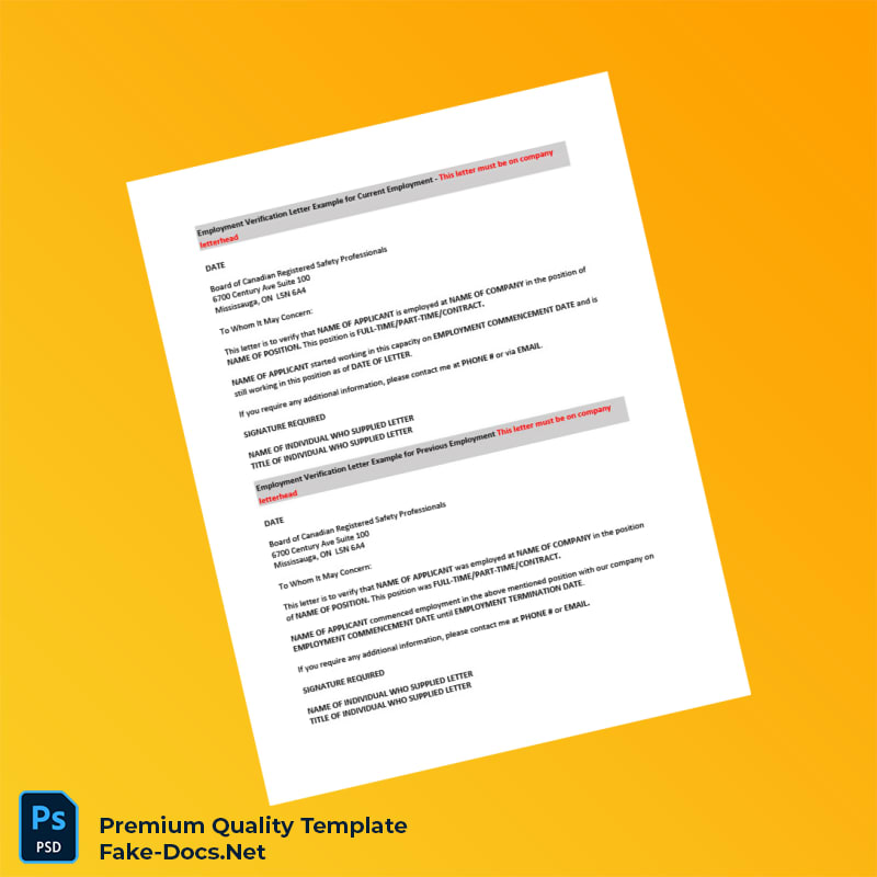 Canada Board of Canadian Registered Safety Professionals Employment Verification Letter Template (Word & PDF) Canada Board of Canadian Registered Safety Professionals Employment Verification Letter Template (Word & PDF)