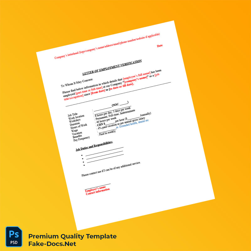 Canada Company Employment Verification Letter Template (Word & PDF) Canada Company Employment Verification Letter Template (Word & PDF)