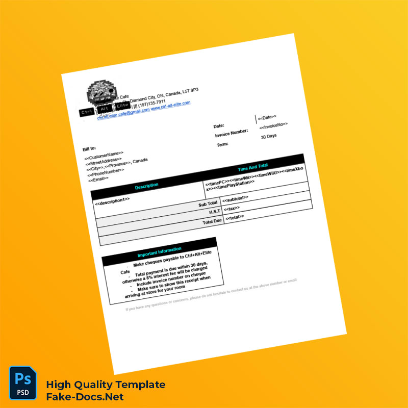 Canada Ctrl Alt Elite Cafe Invoice Template in Word and PDF formats Canada Ctrl Alt Elite Cafe Invoice Template in Word and PDF formats