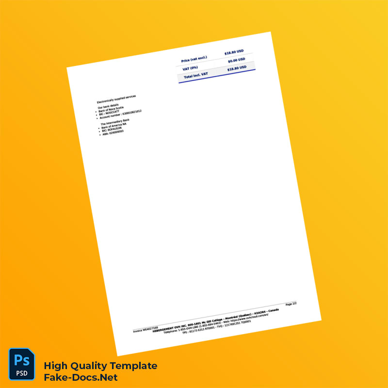 Canada Hebegement OVH Invoice Template in Word and PDF formats 2 page Canada Hebegement OVH Invoice Template in Word and PDF formats 2 page