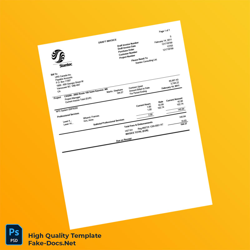 Canada Stantec Consulting Ltd Invoice Template in Word and PDF formats Canada Stantec Consulting Ltd Invoice Template in Word and PDF formats