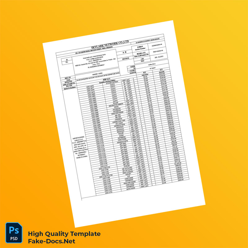 China Skylark Network Co Ltd Invoice Template in Word and PDF formats 5 page China Skylark Network Co Ltd Invoice Template in Word and PDF formats 5 page