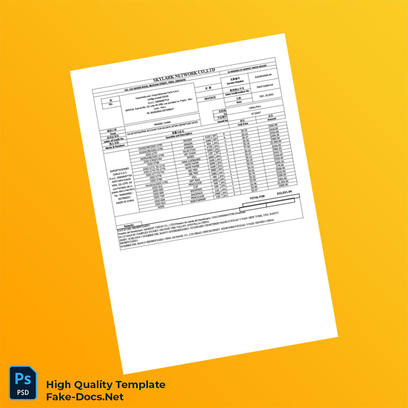 China Skylark Network Co Ltd Invoice Template in Word and PDF formats 5 page China Skylark Network Co Ltd Invoice Template in Word and PDF formats 5 page