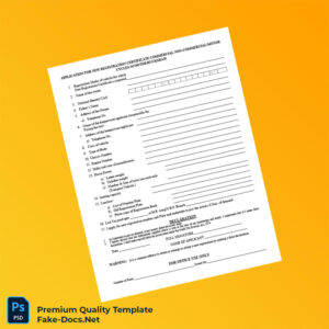 Country Transport Authority Application for New Vehicle Registration Certificate Template (Word & PDF) 2 page