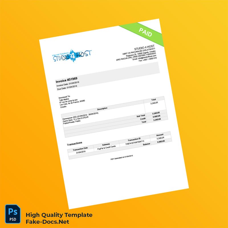 Croatia Studio 4 Host Invoice Template in Word and PDF formats Croatia Studio 4 Host Invoice Template in Word and PDF formats