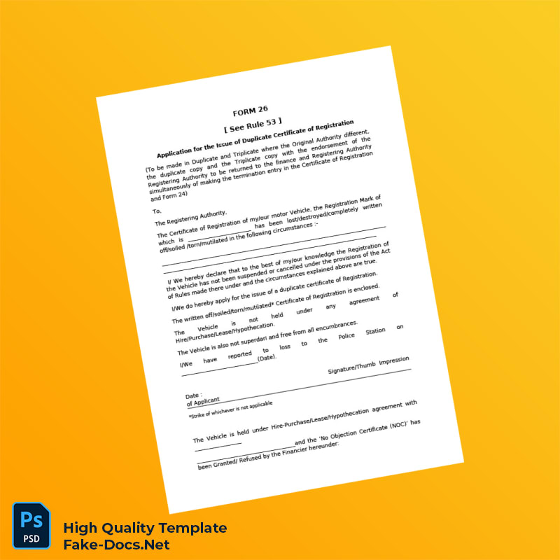 Duplicate Vehicle Registration Certificate Application Template in Word and PDF formats 3 page Duplicate Vehicle Registration Certificate Application Template in Word and PDF formats 3 page