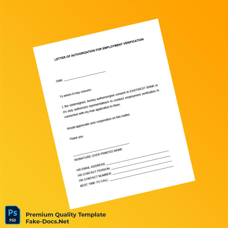 Eastwest Bank Employment Verification Letter Template (Word & PDF) Eastwest Bank Employment Verification Letter Template (Word & PDF)