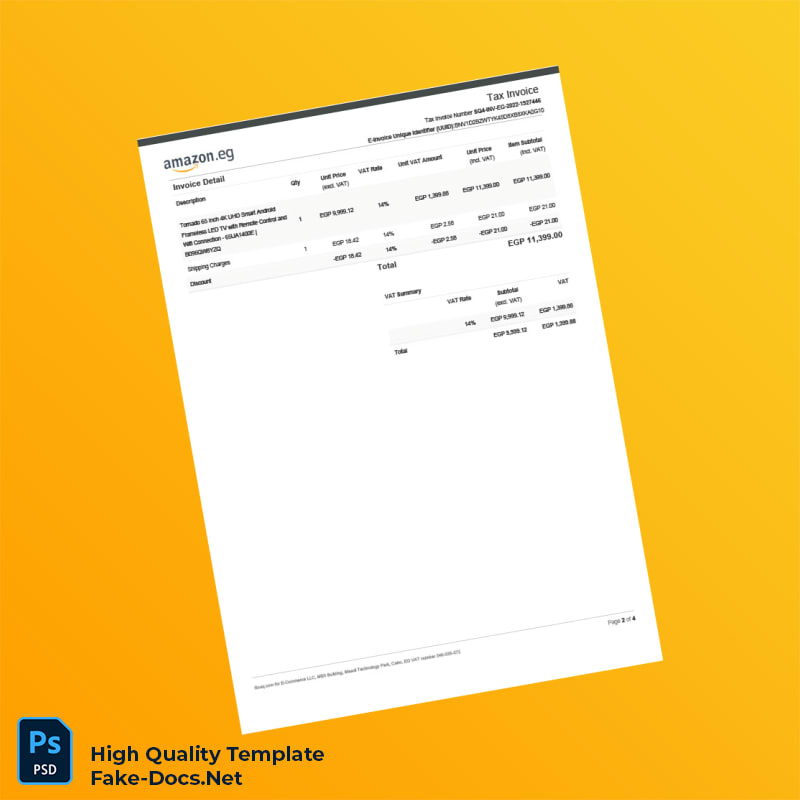 Egypt Amazon Invoice Template in Word and PDF formats 4 page Egypt Amazon Invoice Template in Word and PDF formats 4 page
