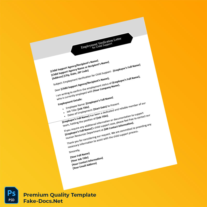 Employment Verification Letter Template for Child Support in Word and PDF formats Employment Verification Letter Template for Child Support in Word and PDF formats