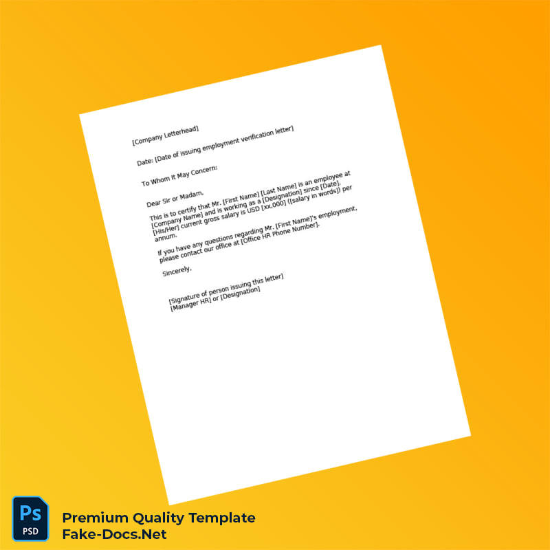 Employment Verification Letter Template (Word & PDF) Employment Verification Letter Template (Word & PDF)