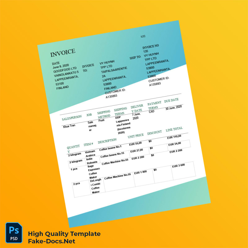 Finland Goodfood Ltd Invoice Template in Word and PDF formats 2 page Finland Goodfood Ltd Invoice Template in Word and PDF formats 2 page