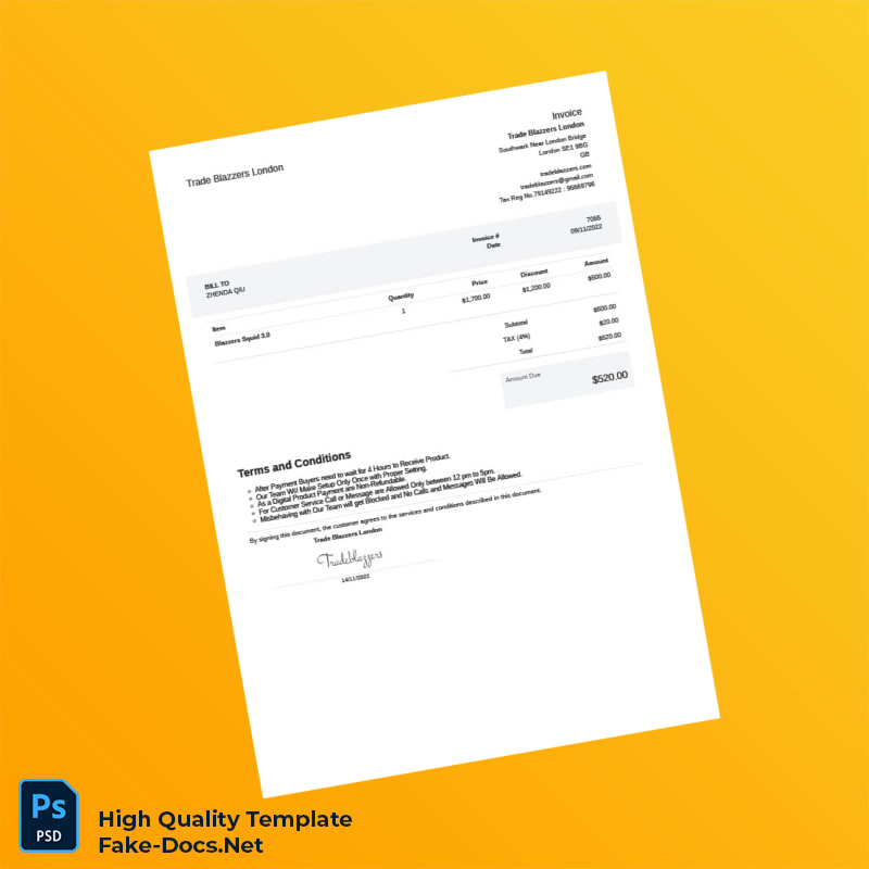 GB Trade Blazzers London Invoice Template in Word and PDF formats GB Trade Blazzers London Invoice Template in Word and PDF formats