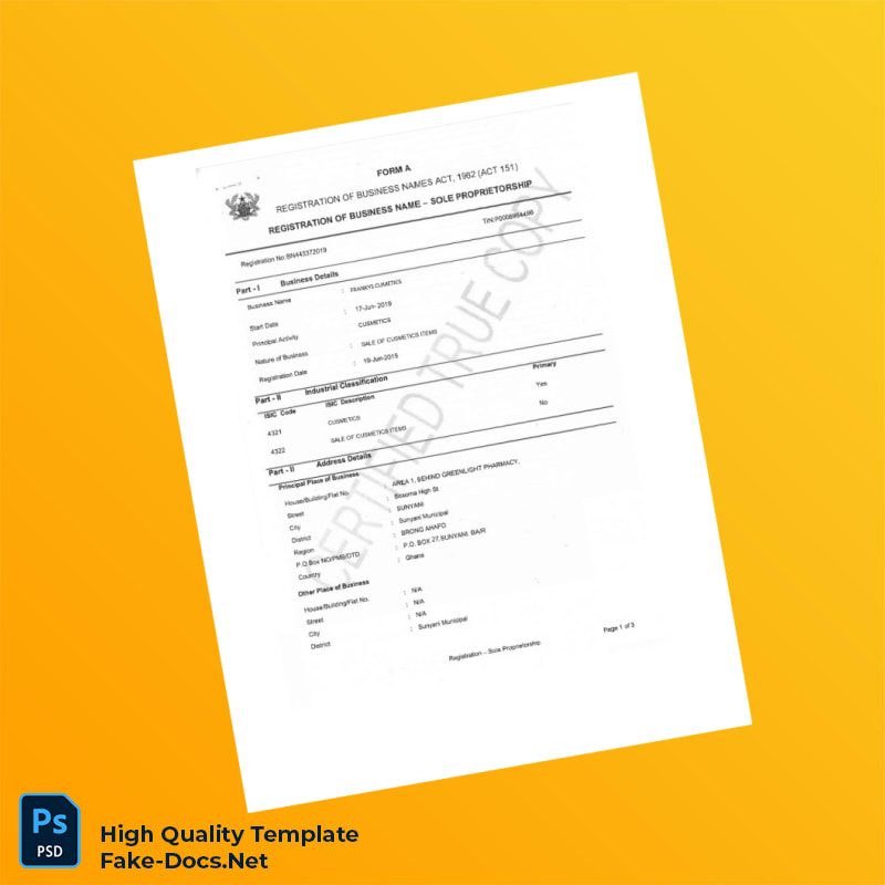 Ghana Business Registration Certificate Template in Word and PDF formats 4 page Ghana Business Registration Certificate Template in Word and PDF formats 4 page