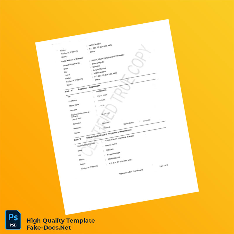 Ghana Business Registration Certificate Template in Word and PDF formats 4 page Ghana Business Registration Certificate Template in Word and PDF formats 4 page