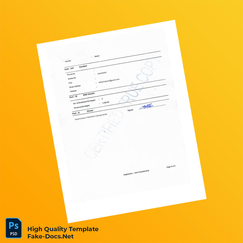 Ghana Business Registration Certificate Template in Word and PDF formats 4 page Ghana Business Registration Certificate Template in Word and PDF formats 4 page