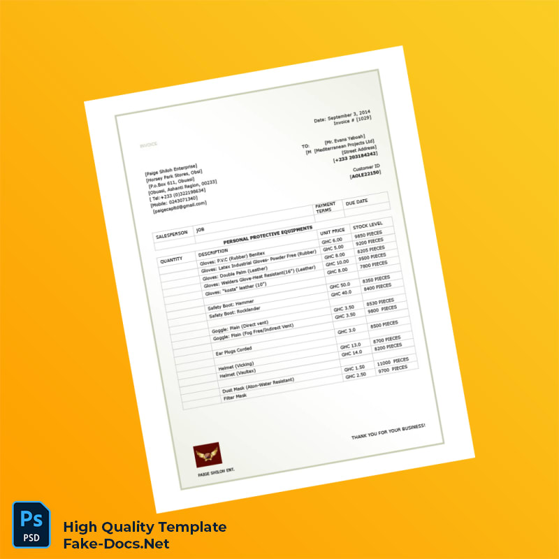 Ghana Paige Shiloh Ent Invoice Template in Word and PDF formats Ghana Paige Shiloh Ent Invoice Template in Word and PDF formats