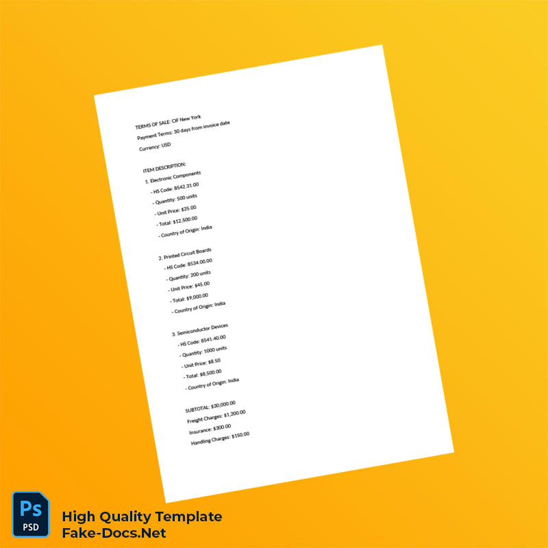 India ABC Trading Company Ltd Commercial Invoice Template in Word and PDF formats 4 page India ABC Trading Company Ltd Commercial Invoice Template in Word and PDF formats 4 page