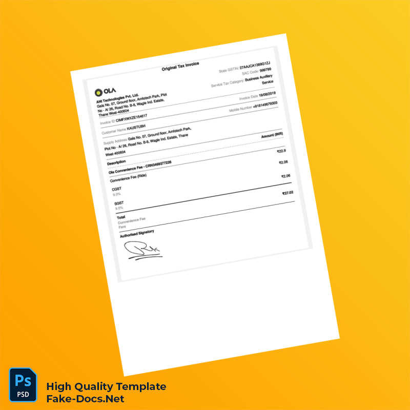 India ANI Technologies Invoice Template in Word and PDF formats 3 page India ANI Technologies Invoice Template in Word and PDF formats 3 page