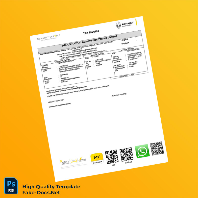 India AR A S P V P V Automobiles Private Limited Tax Invoice Template in Word and PDF formats 4 page India AR A S P V P V Automobiles Private Limited Tax Invoice Template in Word and PDF formats 4 page